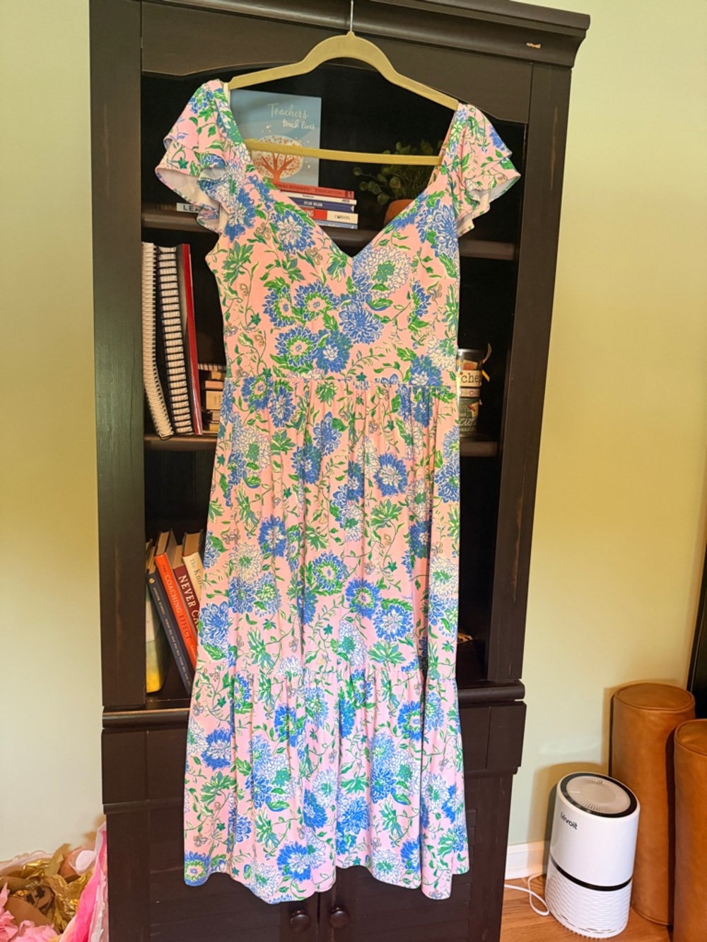 Lilly Pulitzer Pink Midi Dress with Blue & Green Floral Print